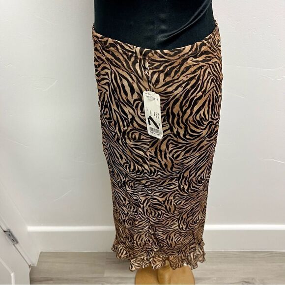 NWT Forever 21 vintage brown tiger print skirt with copper sparkles sz L - Picture 8 of 12